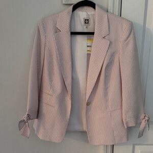Striped Women's Blazer with Tie Sleeves